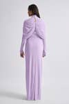 Shop_Deme by Gabriella_Purple Malai Lycra Solid High Collar Kenny Plain Full Sleeve Draped Dress _at_Aza_Fashions