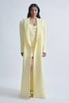 Buy_Deme by Gabriella_Yellow Ferrari Solid Coat Lapel Collar Nicole Long With Short Dress _at_Aza_Fashions