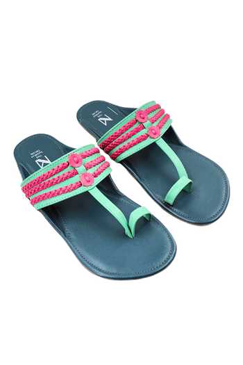 The Madras Trunk_Blue Plain Haiku Ruhi Cut-out Strap Kolhapuri Flats _Online_at_Aza_Fashions