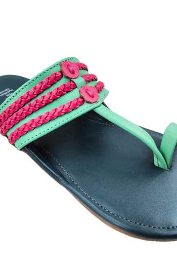 Shop_The Madras Trunk_Blue Plain Haiku Ruhi Cut-out Strap Kolhapuri Flats _Online_at_Aza_Fashions