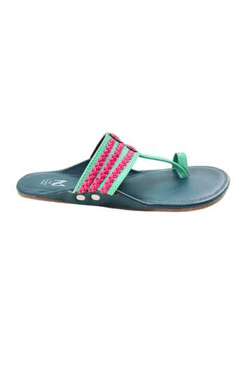 The Madras Trunk_Blue Plain Haiku Ruhi Cut-out Strap Kolhapuri Flats _at_Aza_Fashions