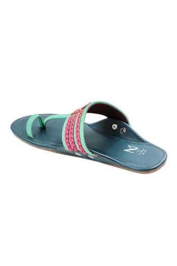 Buy_The Madras Trunk_Blue Plain Haiku Ruhi Cut-out Strap Kolhapuri Flats 
