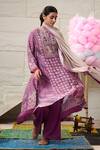 Buy_Saundh_Purple Kurta And Pant 100% Cotton(cambric) Printed Floral Kaur Anarkali Set 