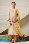 Buy_Saundh_Yellow Kurta Linen(viscose) Printed Geometric Round Jyot Pyjama Set _at_Aza_Fashions