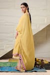 Saundh_Yellow Kurta Linen(viscose) Printed Geometric Round Jyot Pyjama Set _at_Aza_Fashions