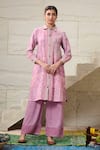 Buy_Saundh_Purple Kurta Viscose (linen) Printed Resham Collared Ekam Patch With Pant _at_Aza_Fashions