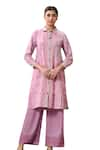 Saundh_Purple Kurta Viscose (linen) Printed Resham Collared Ekam Patch With Pant _Online_at_Aza_Fashions