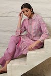 Saundh_Purple Kurta Viscose (linen) Printed Resham Collared Ekam Patch With Pant _at_Aza_Fashions