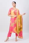 Buy_BAIRAAS_Pink Printed Floral V Neck Straight Kurta Pant Set _Online_at_Aza_Fashions