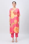 Buy_BAIRAAS_Pink Printed Floral V Neck Straight Kurta Pant Set 