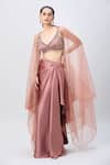 Buy_BAIRAAS_Pink Cape Pure Organza. Skirt Silk Satin Embroidered Zardozi And Draped Set _at_Aza_Fashions