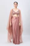 Buy_BAIRAAS_Pink Cape Pure Organza. Skirt Silk Satin Embroidered Zardozi And Draped Set _Online_at_Aza_Fashions