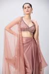 BAIRAAS_Pink Cape Pure Organza. Skirt Silk Satin Embroidered Zardozi And Draped Set _at_Aza_Fashions