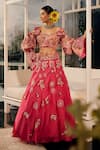 Buy_Label Deepshika Agarwal_Pink Organza Embroidered Floral Sweetheart Lehenga Set _at_Aza_Fashions