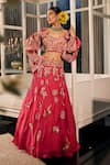 Shop_Label Deepshika Agarwal_Pink Organza Embroidered Floral Sweetheart Lehenga Set _at_Aza_Fashions