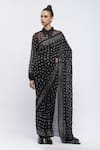 Buy_Abraham And Thakore_Black Silk, Georgette Embroidery Badla Calligraphy Script Saree_at_Aza_Fashions