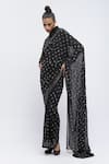 Buy_Abraham And Thakore_Black Silk, Georgette Embroidery Badla Calligraphy Script Saree_Online_at_Aza_Fashions