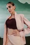 Buy_Orthodox_Pink Satin Embroidery Aari Stand Collar Aurelian Elegance Pleated Blazer Jacket _Online_at_Aza_Fashions