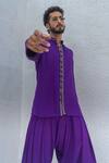 Neora By Nehal Chopra_Purple Modal, Silk Braided Placket Kurta With Dhoti Pant _at_Aza_Fashions