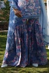 Buy_Monk & Mei_Blue 100% Linen Printed Floral Square Tulip Strappy Kurta Sharara Set _Online_at_Aza_Fashions