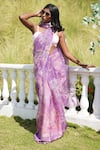 Buy_MONK & MEI BY SONIA ANAND_Purple Organza Printed Floral Sweetheart Tancy Saree With Blouse _at_Aza_Fashions