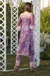 Shop_Monk & Mei_Purple 100% Linen Printed Floral Round Peony Kurta Pant Set _at_Aza_Fashions