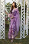 Monk & Mei_Purple 100% Linen Printed Floral Round Peony Kurta Pant Set _Online_at_Aza_Fashions