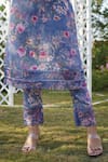 Buy_Monk & Mei_Blue 100% Linen Printed Floral Round Peony Kurta Pant Set 