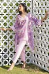 Buy_Monk & Mei_Purple 100% Linen Printed Floral V-neck Daphne Kaftan With Pant _at_Aza_Fashions