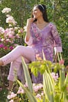 Buy_Monk & Mei_Purple 100% Linen Printed Floral V-neck Daphne Kaftan With Pant _Online_at_Aza_Fashions