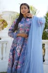 Buy_Monk & Mei_Blue 100% Linen Printed Floral Notched Azalea Kurta Pant Set _Online_at_Aza_Fashions