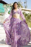 Buy_Monk & Mei_Purple Georgette Printed Floral Sweetheart Hazel Lehenga Set _at_Aza_Fashions