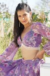 Buy_Monk & Mei_Purple Georgette Printed Floral Sweetheart Hazel Lehenga Set _Online_at_Aza_Fashions