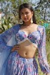 MONK & MEI BY SONIA ANAND_Blue Georgette Printed Floral Sweetheart Hazel Pleated Lehenga Set _at_Aza_Fashions