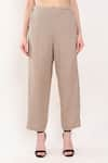 Linen Bloom_Brown 100% Linen Plain Pant _Online_at_Aza_Fashions