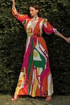 Buy_ZEN'S COUTURE_Multi Color Textured Crepe Print Abstract Plunge V-neck Adina Jumpsuit _at_Aza_Fashions