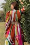 Shop_ZEN'S COUTURE_Multi Color Textured Crepe Print Abstract Plunge V-neck Adina Jumpsuit _at_Aza_Fashions