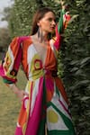 ZEN'S COUTURE_Multi Color Textured Crepe Print Abstract Plunge V-neck Adina Jumpsuit _Online_at_Aza_Fashions