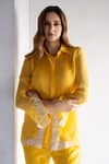 Buy_Bharat Adiani_Yellow Pure Soft Organza Embroidered Floral Collared Thread Shirt And Pant Set _Online_at_Aza_Fashions