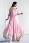 Buy_Bharat Adiani_Pink Georgette Embroidered Floral Round Anarkali With Dupatta _at_Aza_Fashions