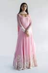 Bharat Adiani_Pink Georgette Embroidered Floral Round Anarkali With Dupatta _Online_at_Aza_Fashions