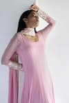 Buy_Bharat Adiani_Pink Georgette Embroidered Floral Round Anarkali With Dupatta _Online_at_Aza_Fashions