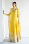 Buy_Bharat Adiani_Yellow Georgette Embroidered Floral Round Anarkali With Dupatta _at_Aza_Fashions