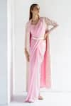 Buy_Bharat Adiani_Pink Pure Chanderi Embroidered Solid Pre-stitched Draped Saree Set With Jacket _at_Aza_Fashions