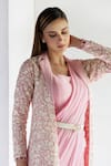 Bharat Adiani_Pink Pure Chanderi Embroidered Solid Pre-stitched Draped Saree Set With Jacket _Online_at_Aza_Fashions