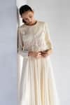 Buy_Bharat Adiani_Beige Crochet Embroidered Floral Round Asymmetric Tunic _Online_at_Aza_Fashions