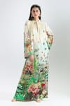 Buy_Prints by Radhika_Multi Color Twill Silk Satin Printed Botanical Keyhole Placement Kaftan _at_Aza_Fashions