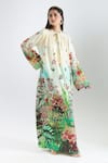 Shop_Prints by Radhika_Multi Color Twill Silk Satin Printed Botanical Keyhole Placement Kaftan _Online_at_Aza_Fashions