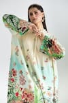 Prints by Radhika_Multi Color Twill Silk Satin Printed Botanical Keyhole Placement Kaftan _at_Aza_Fashions