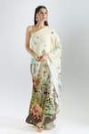 Buy_Prints by Radhika_Multi Color Twill Silk Satin Printed Botanical Asymmetric One Shoulder Kaftan _at_Aza_Fashions